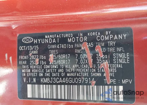 2016 Hyundai Tucson Se z USA, uszkodzony, nr VIN KM8J3CA46GU097914